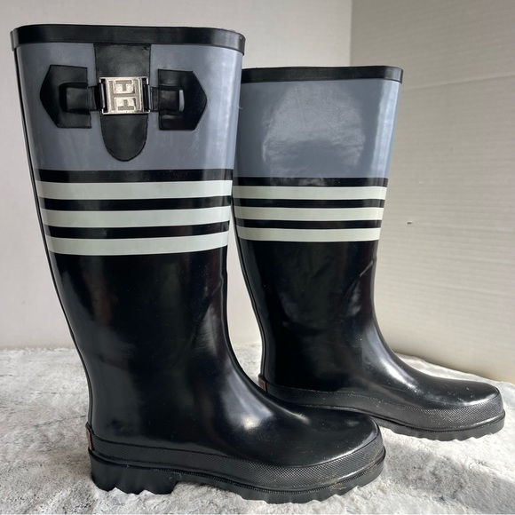 Tommy Hilfiger Black Rubber Rain Boots Women size 6M - Picture 5 of 16